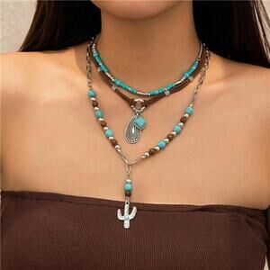 Layered Western Lucy Cowgirl Necklaces for Women Vintage Rodeo Turquoise Beaded